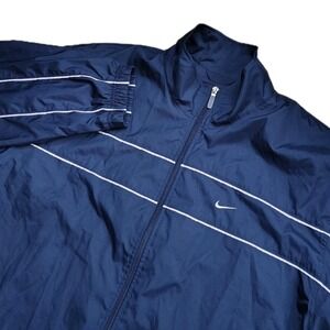 Vintage Y2K Nike Men's Navy Blue Full Zip Stripe Windbreaker Jacket XXL
